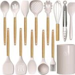 14-Piece Silicone Kitchen Utensil Set - 446°F Heat Resistant, Nonstick Cookware Gadgets (Khaki)