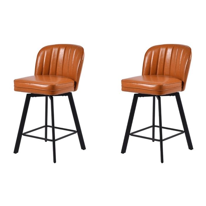 Ufurniture Bar Stools Set Of 2 PU Swivel Bar Chair W/ Thickened Back & Seat Counter Stools Brown