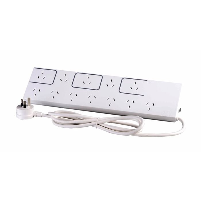 HPM Surge Protected 12 Outlet Powerboard with Transformer Spacings White