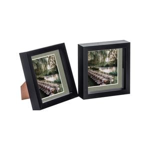 Nicola Spring 2 Piece 6 x 6 3D Shadow Box Photo Frame Set - Craft Display Picture Frame with 4 x 4 Mount - Black