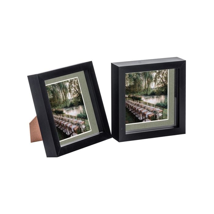 Nicola Spring 2 Piece 6 x 6 3D Shadow Box Photo Frame Set - Craft Display Picture Frame with 4 x 4 Mount - Black