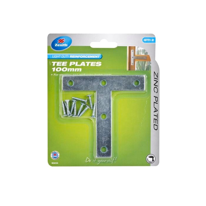 Zenith 100mm Zinc Plated Mending Tee Plates - 2 Pack