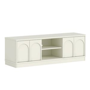 Cosmoliving Pearl White TV Entertainment Unit 4 Doors Open Shelves TV Cabinet
