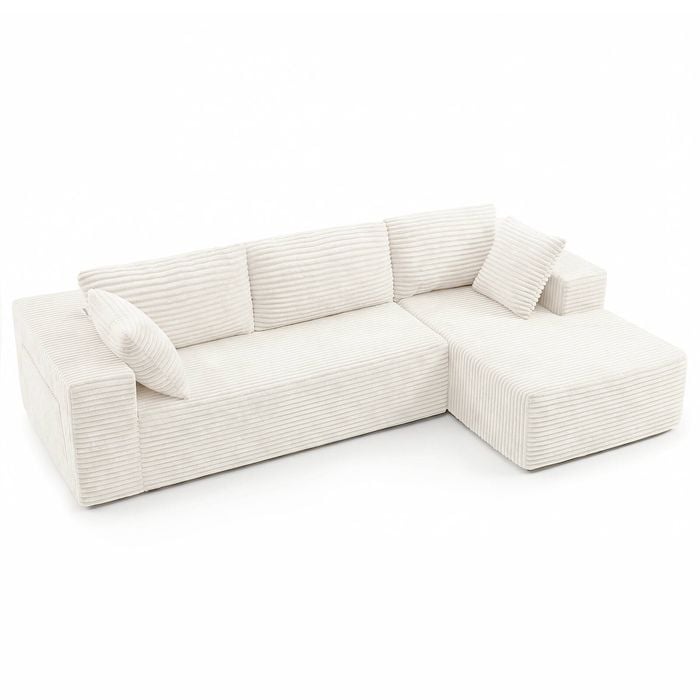 Advwin 277cm L Shape 3 Seater Sofa w/ Oversized Chaise Corduroy Modular Compressed Sofa No Assembly Beige
