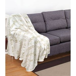 Bloomington Embossed Print Coral Fleece Throw 130 x 160 cm Ivory World Cities