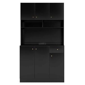 Costway Kitchen Buffet Cupboard W/outlets Adjustable Shelves Black
