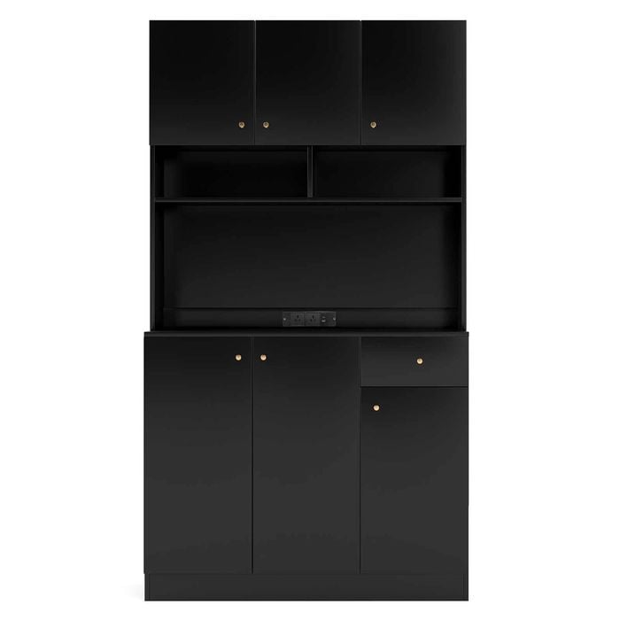 Costway Kitchen Buffet Cupboard W/outlets Adjustable Shelves Black