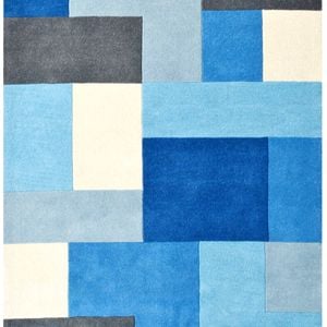 Designer Blocks Handmade Wool Rug - 6227 - Blue - 160x230cm