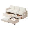 Advwin 3 Seater Sofa 197cm Corduroy Modular Corner Couch w/ Storage Ottoman & Drawers Lounge Chaise Beige