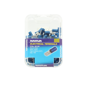 Narva 4mm / 6.3 x 0.8mm Blue Double Crimped Male Blade Terminal - 100 Pack