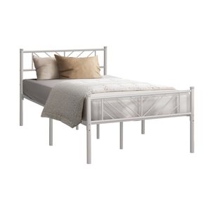 Oikiture Metal Bed Frame King Single Size Metal Base Mattress Platform White