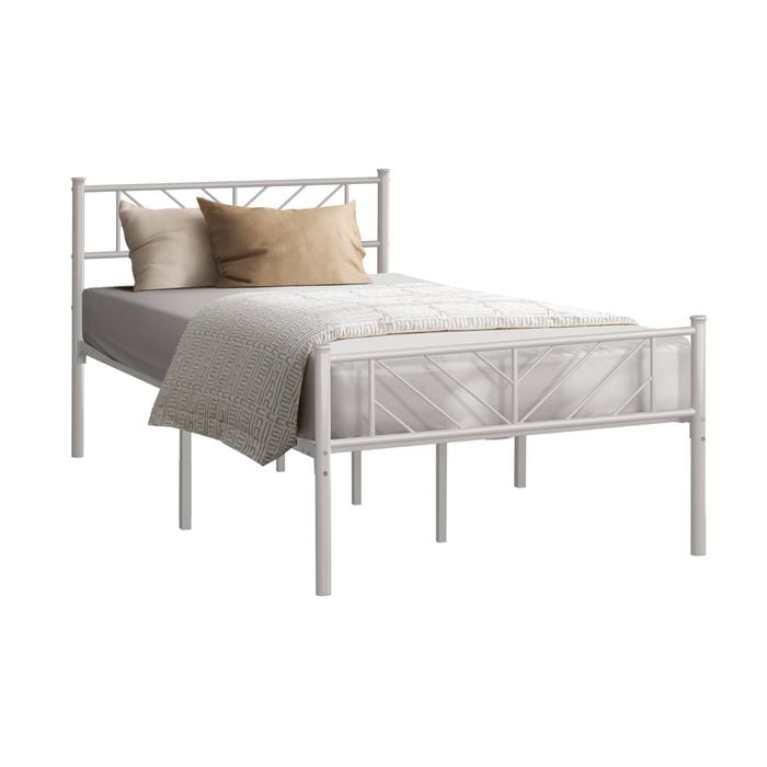Oikiture Metal Bed Frame King Single Size Metal Base Mattress Platform White