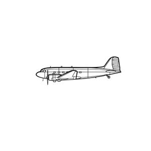 Ignite Laser Douglas DC-3C - Classic Transport Aircraft Silhouette Metal Wall Art Coated Black 47 inch - 120 cm