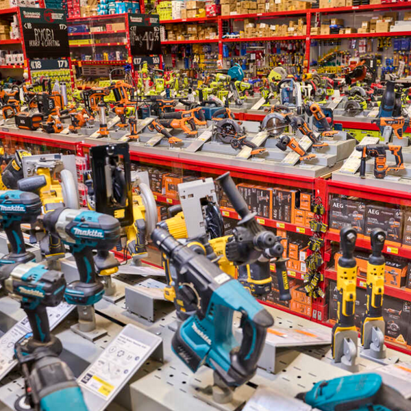 Inside a bunnings store showcasing the range of power tools
