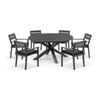 Houston Outdoor 1.5m Round Aluminium Dining Setting Charcoal With 6 Santorini Chairs & Denim Grey Cushions