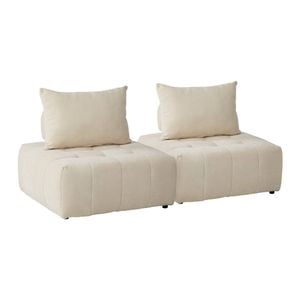 Oikiture 2x Chenille Modular Sofa Floor Lounge Chair W/pillow Tofu Armless Beige