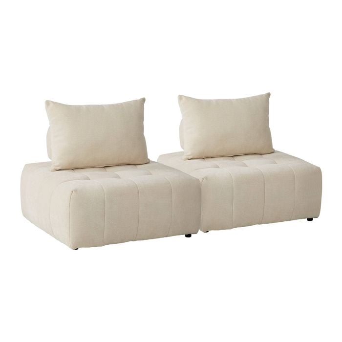 Oikiture 2x Chenille Modular Sofa Floor Lounge Chair W/pillow Tofu Armless Beige