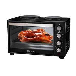 Maxim Countertop Oven With Hot Plates 30l 100-250c 60 Min Timer Black Wire Rack