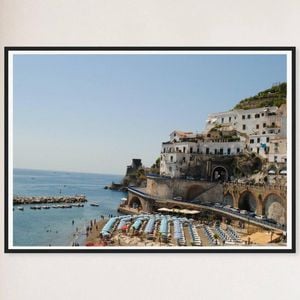 Galrie Stunning Amalfi Coast Umbrellas - Fine Art Photography for Home Decor, Black Frame, A4 21 x 30cm (8 x 12inch)