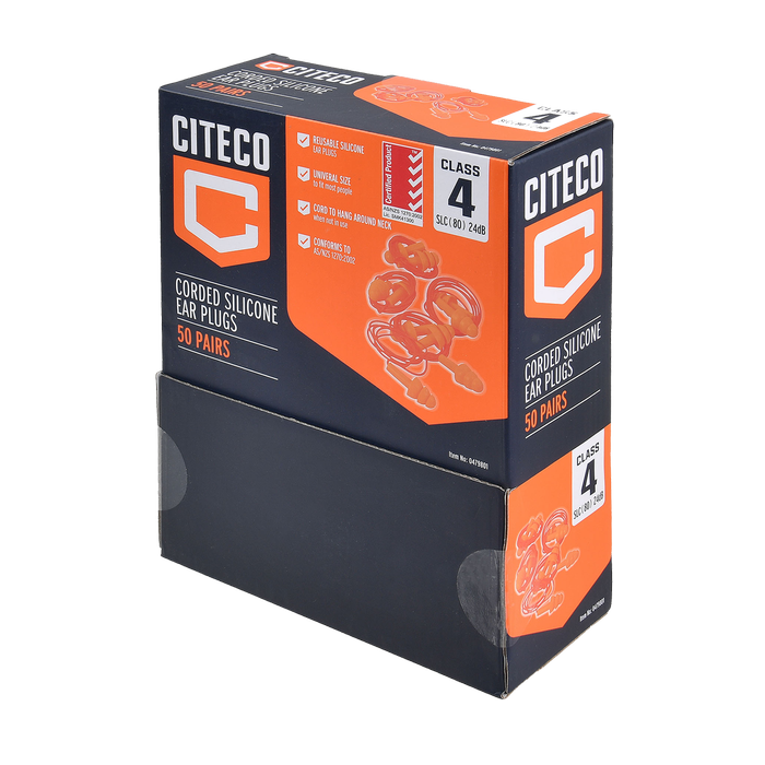Citeco Class 4 Corded Silicone Ear Plugs - 50 Pairs
