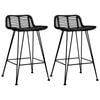 vidaXL 2x Bar Chairs Black Rattan Home Dining Room Kitchen Stool Furniture