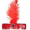 WIDE FLAPPER HEADBAND Feather Sequin Costume Gatsby Charleston Headpiece 1920s Red