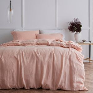 Bedding Co. Quilt Cover Set 100% French Flax Linen Soft Pink Single