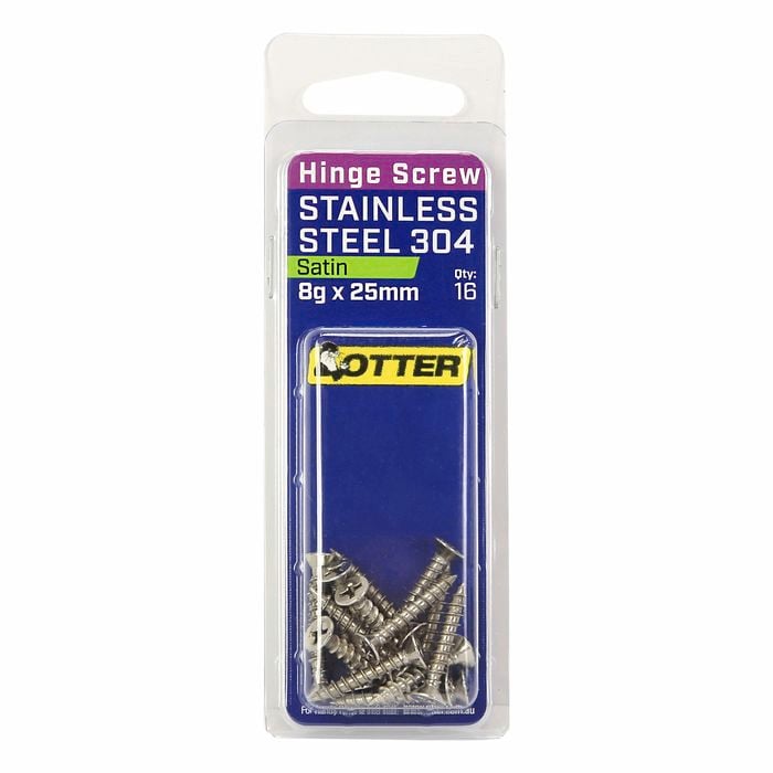 Otter 8 x 25mm Satin Stainless Steel 304 Hinge Screws - 16 Pack