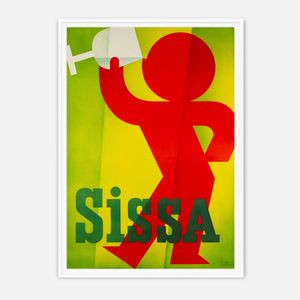 Galrie Charming Vintage Sissa Poster - Minimalist Artwork with Wine and Bold Colors, White Frame, A4 21 x 30cm (8 x 12inch)