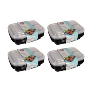 4x 20pc Fresh Guard Plastic Bento Style Containers W/ 3 Sections 1L