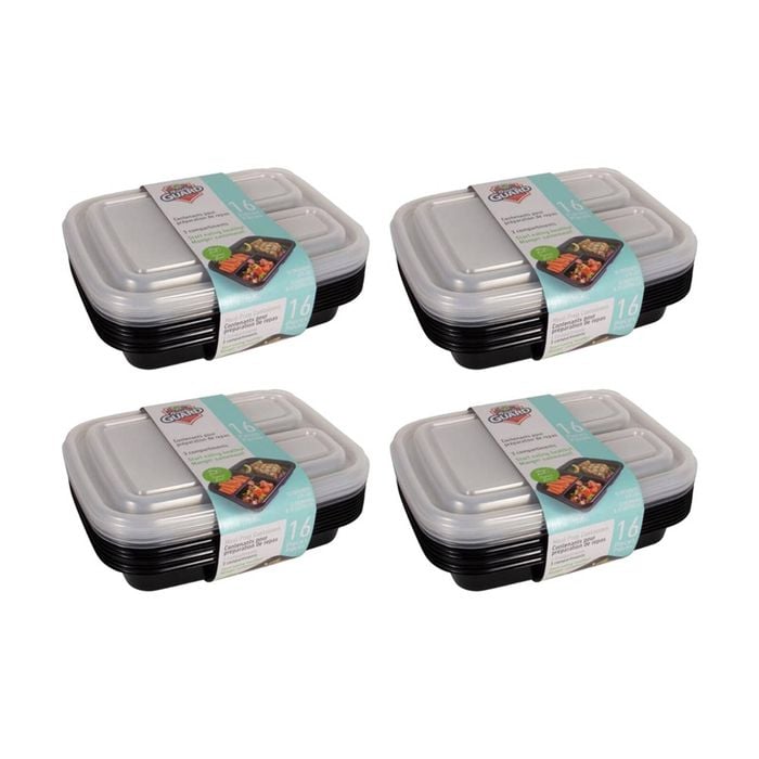 4x 20pc Fresh Guard Plastic Bento Style Containers W/ 3 Sections 1L