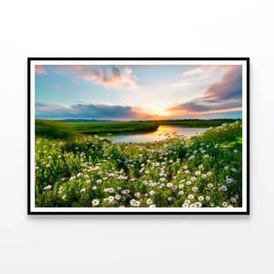 Lake & Wildflowers at Sunset  Print 100% Australian Made 120x90cm  (Poster)