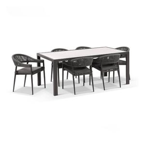Alpine Outdoor Aluminium & Ceramic Table with 6 Finley Rope Stackable Chairs Slate Grey