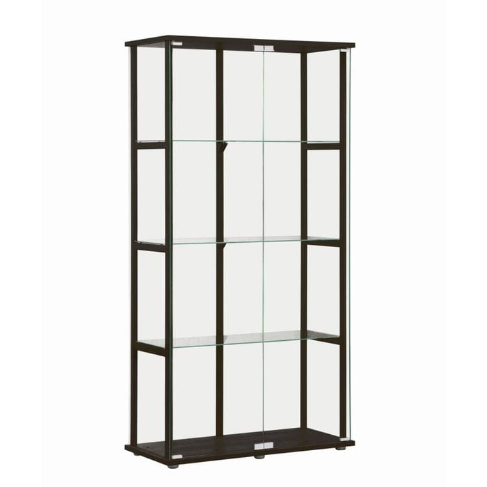 Design Square Dejaro Modern 4-Tier Display Shelf Storage Cabinet W/ 2-Doors - Glass/Black