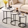 HOMFURN Set of 3 Nesting Side Tables, Marble-Look Top & Black Metal Frame, Round Coffee Tables for Living Room