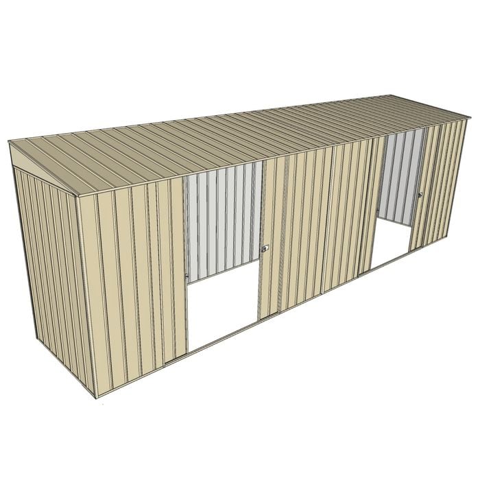 Build-A-Shed 1.2 x 6.0 x 2.0m Skillion Dual Double Sliding Side Doors Shed - Cream