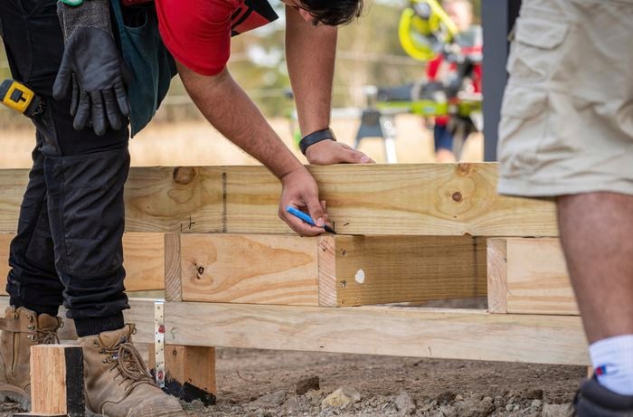 Position for joists being marked out on a deck