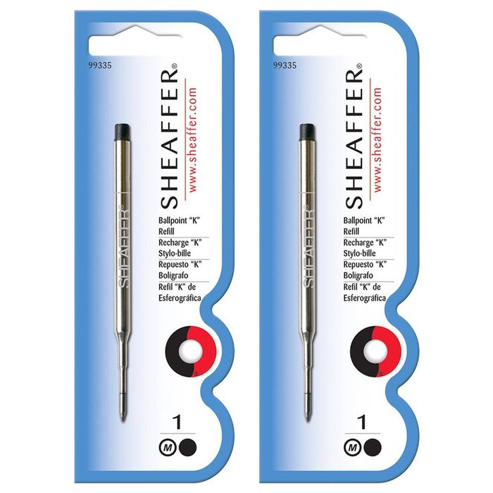 2x Sheaffer Refill Metal Ball Point Pen Office Ballpen Single Cartridge Med Blk