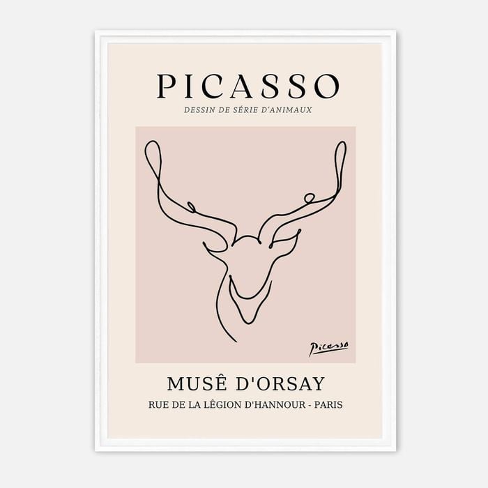 Galrie Elegant Minimalist Art Print of Picasso's Animal Drawings, White Frame, A4 21 x 30cm (8 x 12inch)