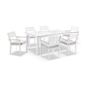 Santorini Ceramic 1.8M Outdoor Aluminium Dining Table With 6 Capri Chairs Setting
