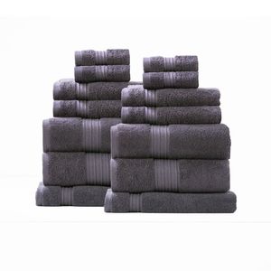 14pc Renee Taylor Brentwood Bath/Hand Towel Set 650 GSM Low Twist Cotton Carbon