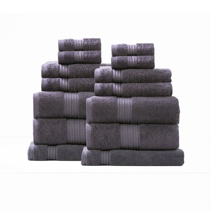 14pc Renee Taylor Brentwood Bath/Hand Towel Set 650 GSM Low Twist Cotton Carbon