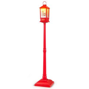 Costway 155cm Christmas Street Lamp Festive Musical Lamp Post Detachable Snow Globe Lantern Santa-Red