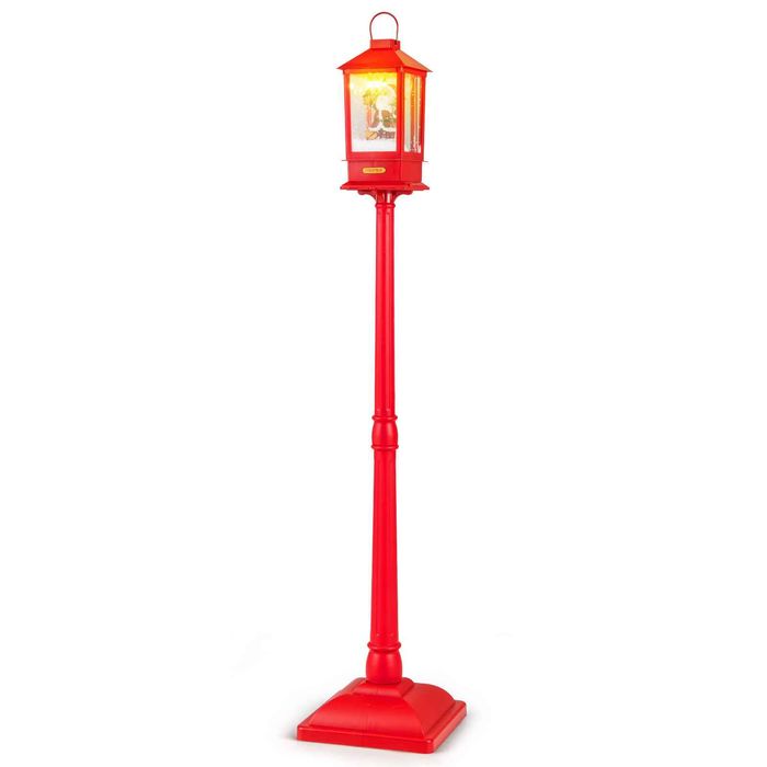 Costway 155cm Christmas Street Lamp Festive Musical Lamp Post Detachable Snow Globe Lantern Santa-Red