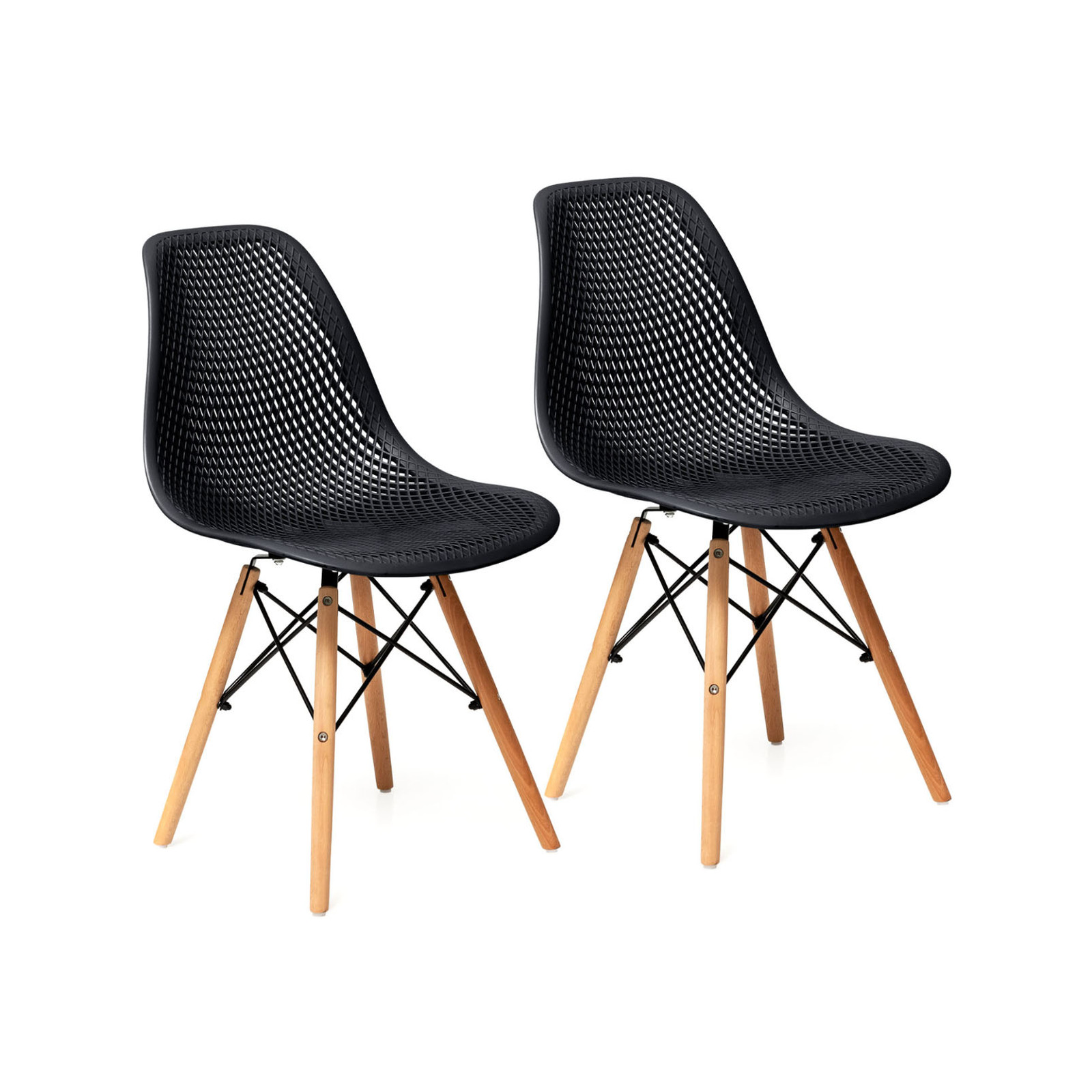 Costway 2x Plastic Hollow Out Chair Retro Wood Leg Black Bunnings Australia