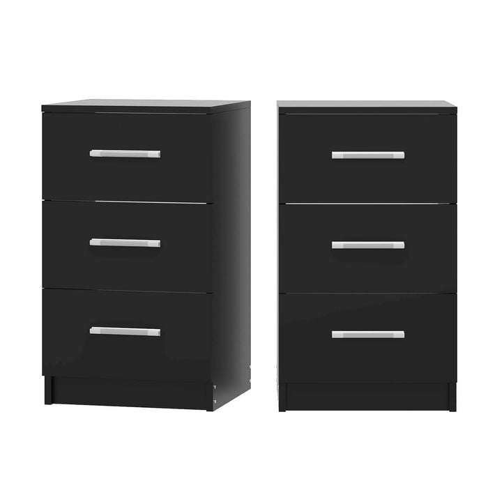 Ufurniture Set of 2 Bedside Table 3 Drawers Nightstand Bedroom Storage Cabinet 66cm Side Table Black