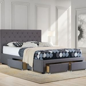 Istyle Chester Double Drawer Storage Bed Frame Fabric Charcoal