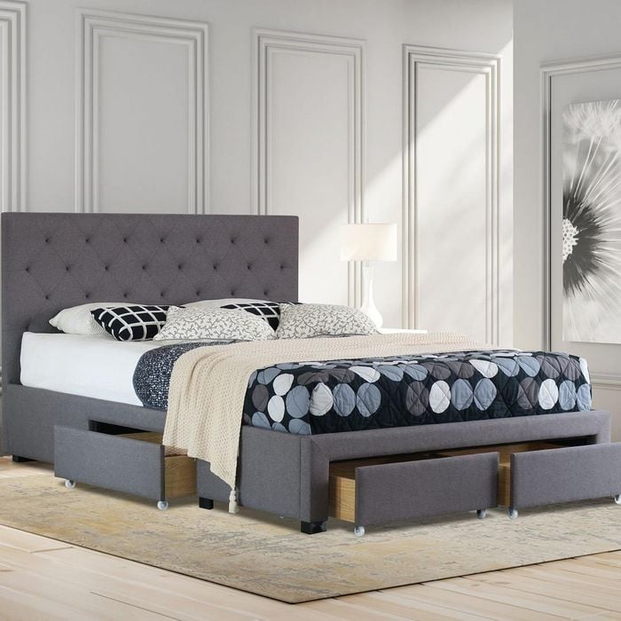 Istyle Chester Double Drawer Storage Bed Frame Fabric Charcoal