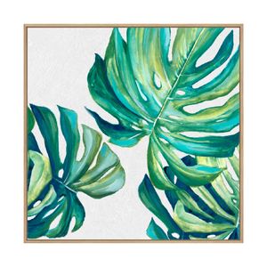 Artey | Botanical Monstera I - Framed Canvas - Natural Frame - 100 x 100cm