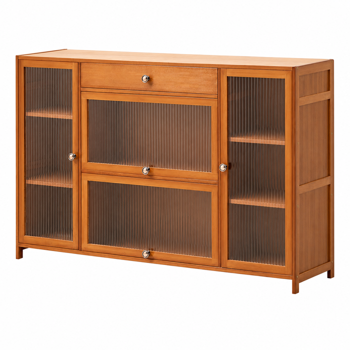 FORET Bamboo Panel Storage Cabinet Fluted Acrylic Doors 135cm